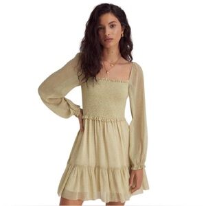 Wilfred Tempest Smocked Chiffon Mini Dress Birch & Moss Green in Small